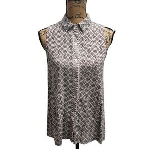 Max Studio Sleeveless Button Down Blouse Women's Medium Geometric‎ Print